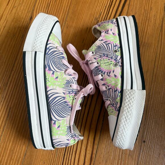 Converse All Star low top purple foliage low top girls platform sneakers SIZE 3 - Picture 5 of 8